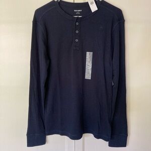 Old Navy Men's Dark Blue Waffle Henley